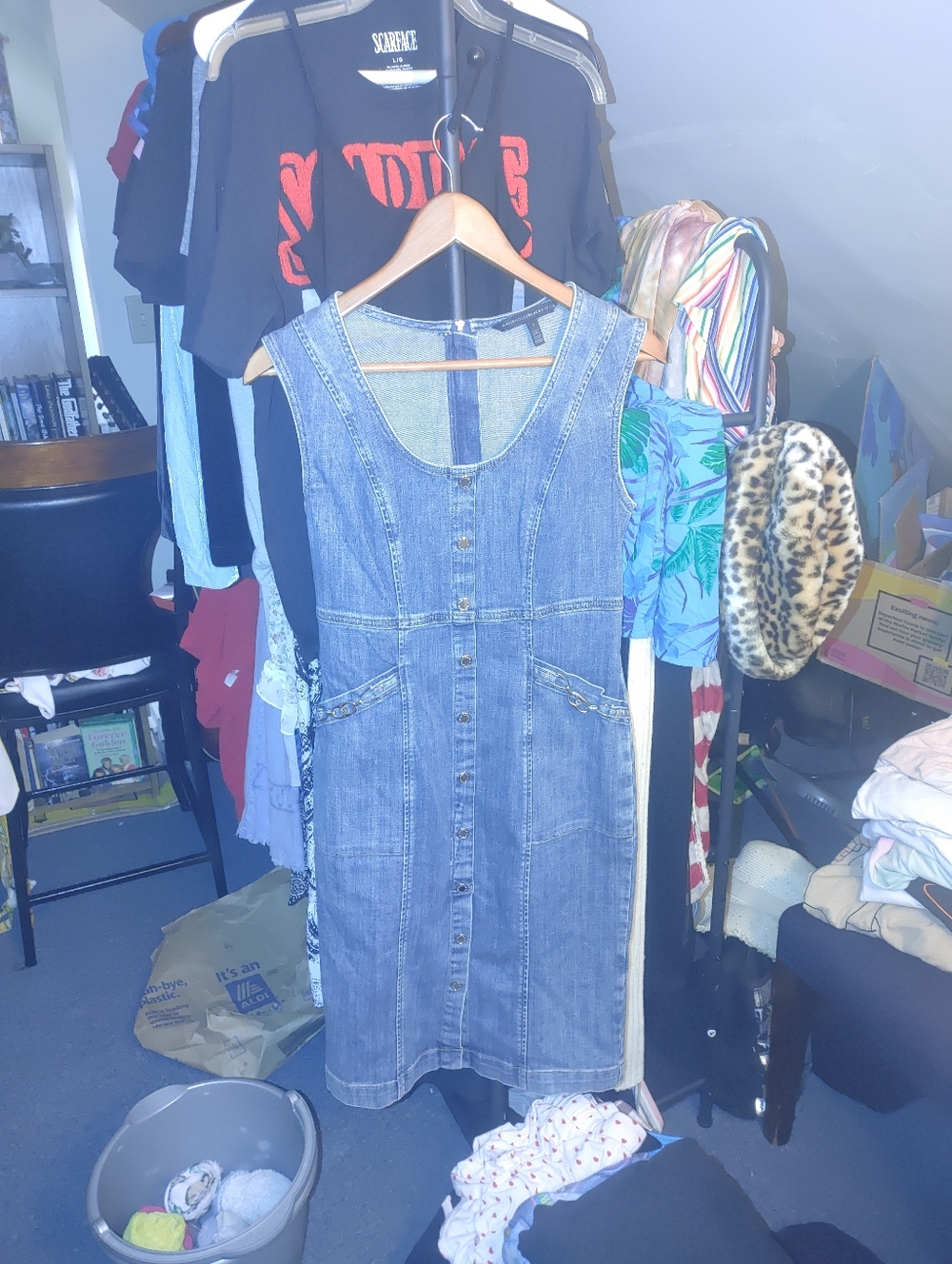 Sleeveless Button-Front Denim Dress in Medium Blue